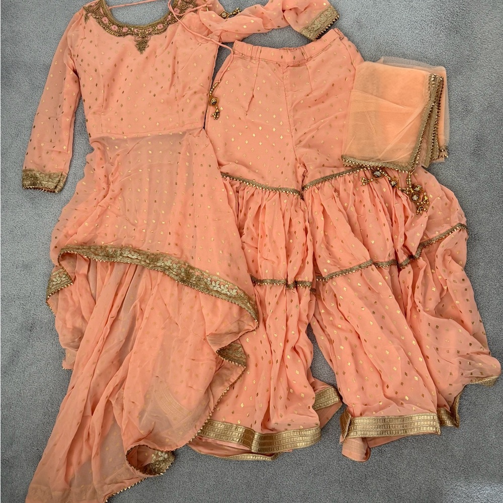 Peach and Gold Outfit